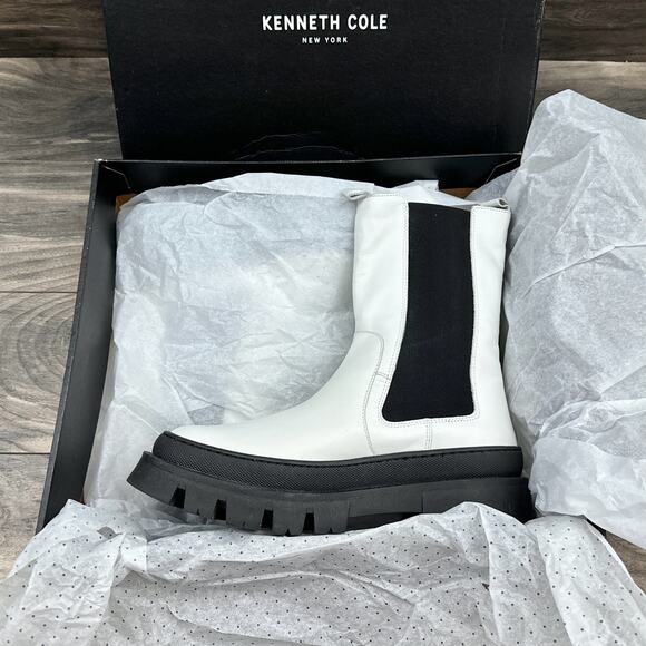 NIB Kenneth Cole 8.5M Maple Lug Sole Platform Combat Chelsea Boot White Leather - Picture 9 of 12